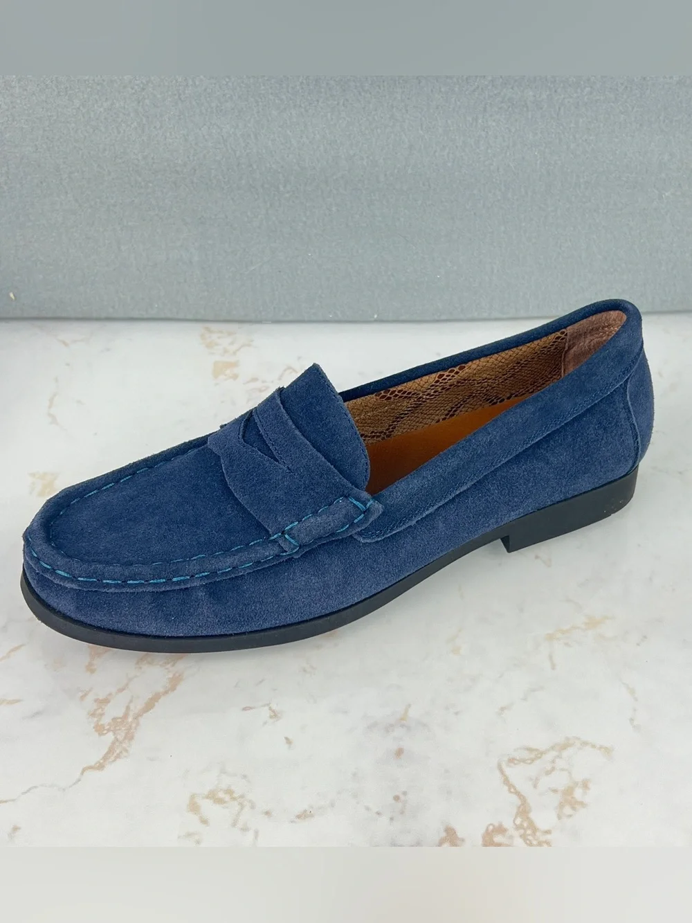 White Mountain Blue Suede Penny Loafers Leather Slip-On Women's Size 7.5M